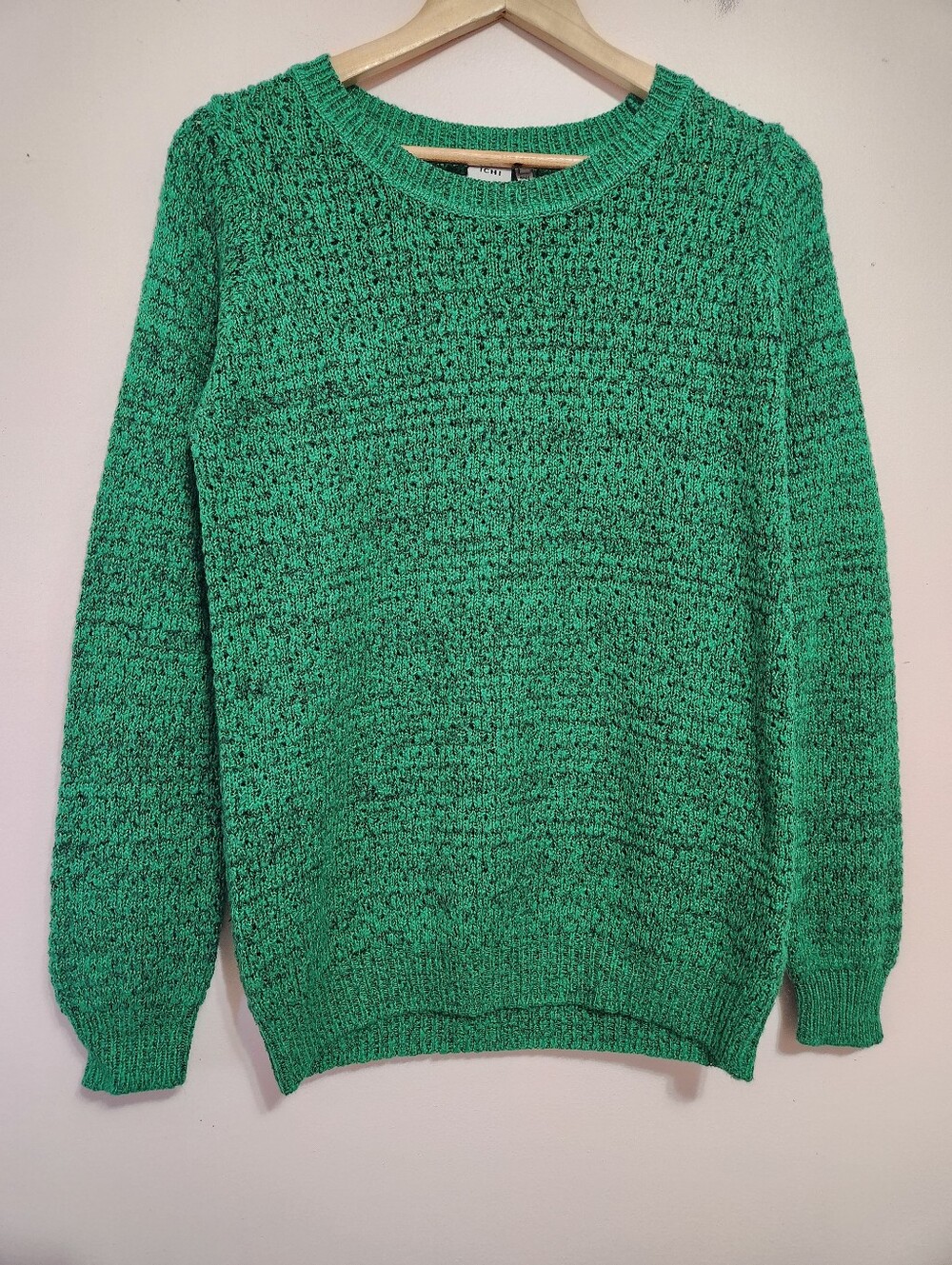 ICHI Iholanda Emerald Green Marled Open Knit Crewneck Long Sleeve Sweater Medium